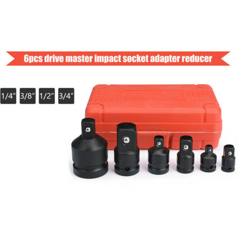 Juego de 6 adaptadores de vaso (reductores y extensores de 1/4", 3/8", 1/2" y 3/4") para llaves de impacto y de vaso.