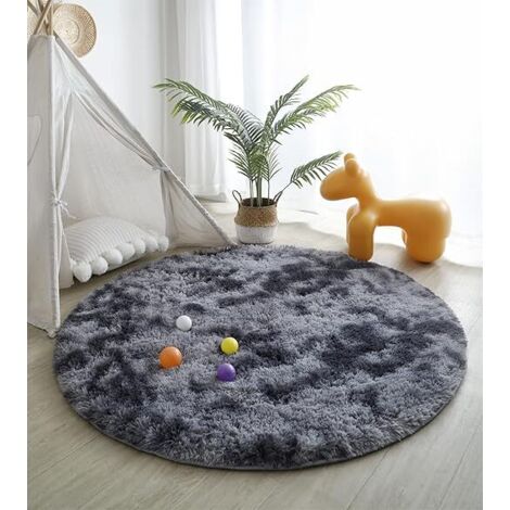 Alfombra de salón de 100 cm x 100 cm (gris oscuro, redonda), diseño moderno, de pelo largo, antideslizante, ultrasuave, para decoración del hogar. (1/5)