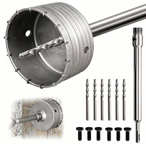 Sierra de corona de 150 mm, varilla de extensión SDS Plus de 220 mm, con adaptador SDS Plus de 220 mm y 6 brocas de centrado de 110 mm, para baldosas de hormigón, sierras de corona (1/5)