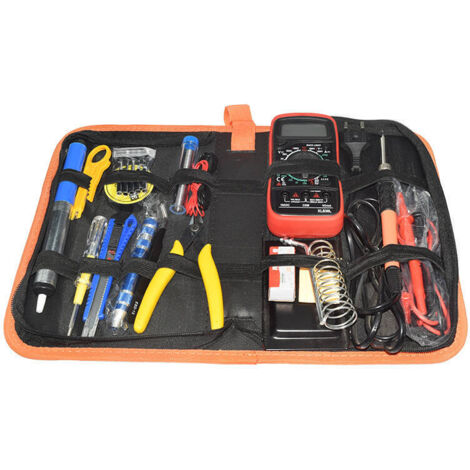 Kit de herramientas de soldadura electrónica 25 en 1, temperatura ajustable de 60 W con multímetro digital 200450 ℃, 5 puntas de soldadura eléctricas de precisión, bomba desoldadora