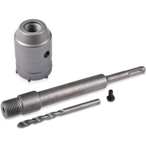 Sierra de corona para hormigón de 40 mm con adaptador SDS Plus de 200 mm, broca helicoidal y tornillo de posicionamiento, para aberturas de ladrillo, hormigón, cemento, piedra y aire acondicionado.