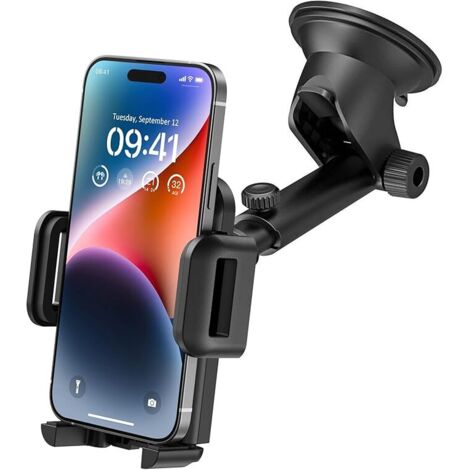 Soporte de teléfono para salpicadero/parabrisas, ajustable con un solo botón, compatible con smartphones y GPS de 4,7 a 7 pulgadas, color negro.