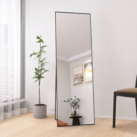 Miroir sur pied 162x53 cm noir – Cadre en aluminium ultra-mince – Pour chambre, salon, salle de bain – Vue complète du corps