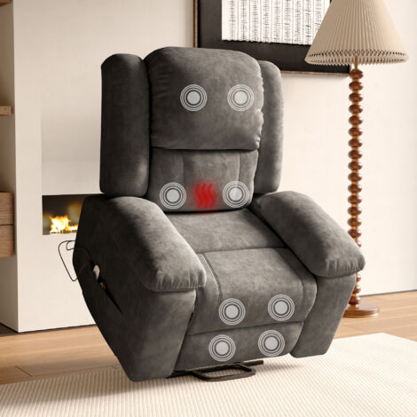 Fauteuil releveur électrique,fauteuil massant relaxation avec fonction massage et chaleur,aide à la verticalisation, chauffage, repose-pieds, poches, port usb, Tissu technologique,gris