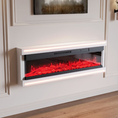 Cheminée Électrique Murale,3-en-1 Cheminée avec Chauffage, Effet de Flamme 3D,avec Télécommande et Minuterie Protection Contre Surchauffe,137x17x51.3cm-50 Pouces