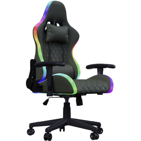 Chaise Gaming Ergonomique à haut Dossier, Fauteuil Gamer en PU, Siège avec Fonction de Massage, Dossier réglable à 135°, Appui-tête, Soutien Lombaire, 150Kg, Bureau, Chambre, Maison - Noir