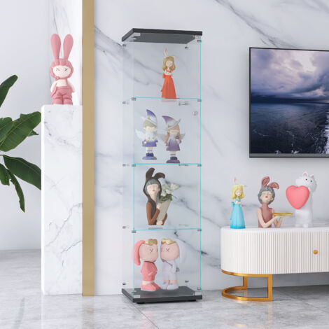 Vitrine en verre trempé 4 niveaux –Armoire de Collection Moderne en Verre – Serrure de sécurité – Simple porte – Protection anti-basculement – noir– Dimensions 42.5x36.5x164 cm