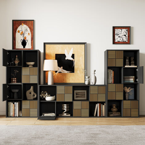 Bibliothèque 8 compartiments – 4 ouverts et 4 avec porte – Dimensions 120x30x60cm – Panneaux de particules norme E1 – Imperméable et résistant aux rayures –Noir