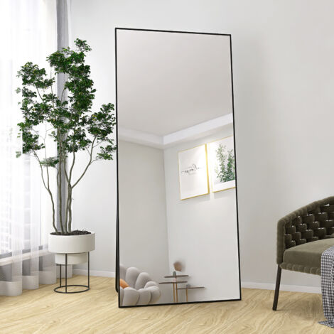 Miroir sur pied 180 x 80 cm – Cadre aluminium minimaliste – Miroir mural à poser ou suspendre – Design moderne pour salon et chambre– Couleur noir (1/5)