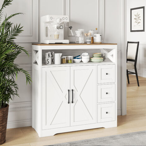 Buffet Cuisine, Meuble Bas Cuisine 3 Placards 2 Tiroirs, Étagère Réglable, Buffet Salle à Manger pour Cuisine, Salon, Blanc, 100 x 40 x 105 cm