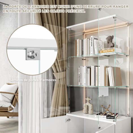 Vitrine en verre blanc - 78.5.5x35x165.5 cm - Triple Vitrines + meuble ...
