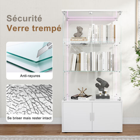 Vitrine en verre blanc - 78.5.5x35x165.5 cm - Triple Vitrines + meuble ...