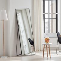 Miroir sur pied 150x40cm – Cadre aluminium – Miroirs mural moderne à poser ou suspendre – Design minimaliste nior