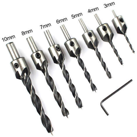 7-piece HSS Countersink Drill Bit Set 5 for Wood Chamfer Drilling, 3 ...