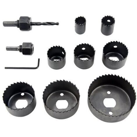 11-Piece Hole Saw Kit (with 2 mandrels, 8 blades and 1 hex key) Drill ...