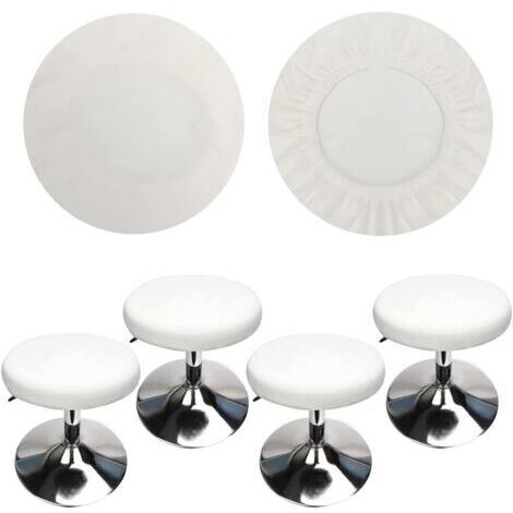 (4 Pieces White) Round Stool Cover Bar Stool Cover, Luxury Fabric, Diameter 30-40cm, Stretchable, Wrinkle-Free, Washable and Dustproof