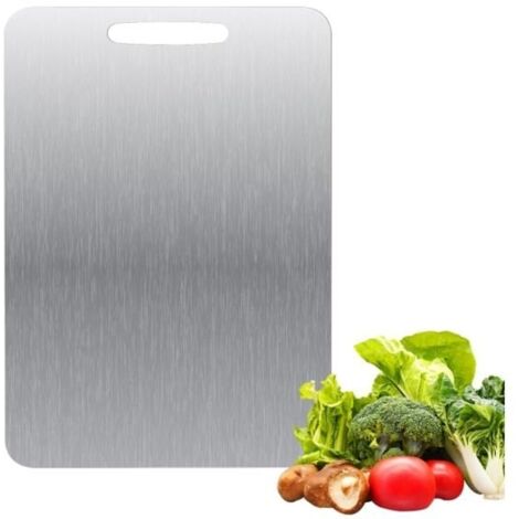 Planche à découper en titane En acier inoxydable 304 des deux côtés Sans BPA Pour la cuisine, la viande, le pain,légumes(34 x 23 (1/5)
