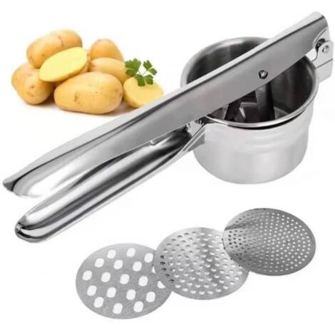 Presse-purée,Polyvalent Presse Puree Manuelle, avec 3 Disques Interchangeables,pour purée Pommes Terre, purée Fruits, purée (1/4)