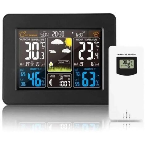 Météo Sans Fil, Horloge de météo colorée numérique avec capteur extérieur (1/4)