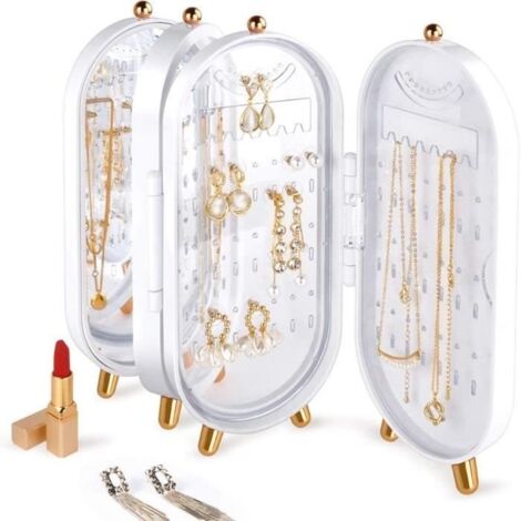 (Blanc)Boîte à Bijoux - Organisateur de Bijoux - Pliable - Miroir - Blanc - Métal et Plastique ABS (1/4)