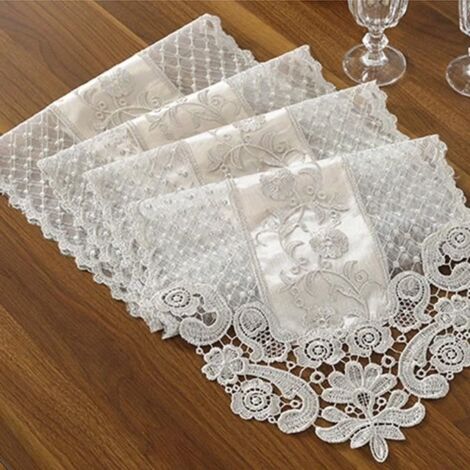Chemin de Table en dentelle, tissu en dentelle exquis avec nappe brodée Vintage faite à la main, 30x70cm, gris Champagne (1/4)