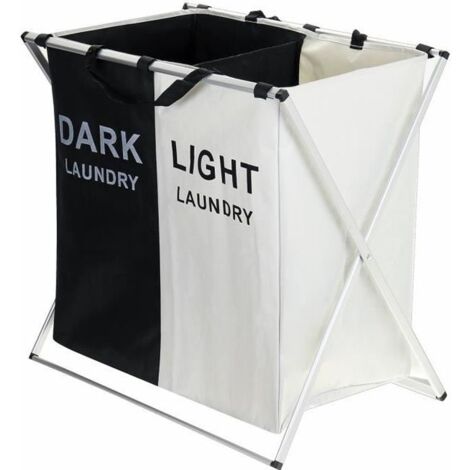 (Noir+Blanc)2-Grille Panier à Linge Sac Corbeille Blanchisserie Vêtement Lavage pliable Noir+Blanc (1/4)