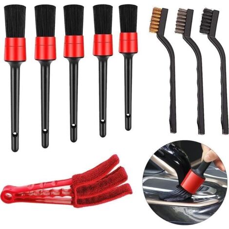 9Pcs Brosse Kit Nettoyage Voiture,Pinceau Detailing Auto,Brush pour Voiture Moto Roues de Nettoyage,Brosse De Jante,Brosse De Détail