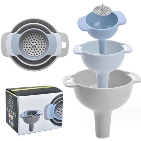 Entonnoir de cuisine avec poignée multifonction 4 en 1, Entonnoir en Plastique avec Passoire pour le Transfert de Liquides, huiles (1/4)