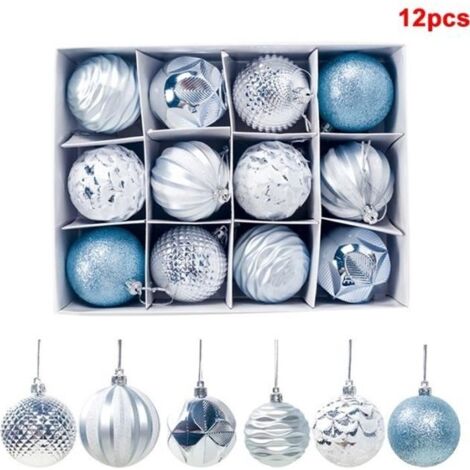 Boules de Noël, Lot de 12 pcs Boules de Décoration en Plastique pour Décoration d'arbre de Sapin, 6CM (Bleu) (1/4)