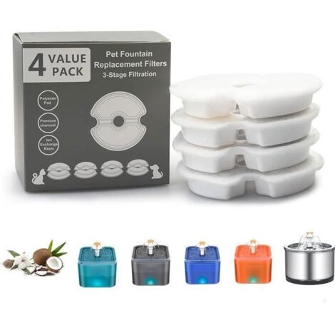 Hautstore Filtres 4 pièces pour Fontaine d'eau de Fleur de Fontaine de Chat , adapté à la Fontaine de Chat/Chien en Acier (1/4)