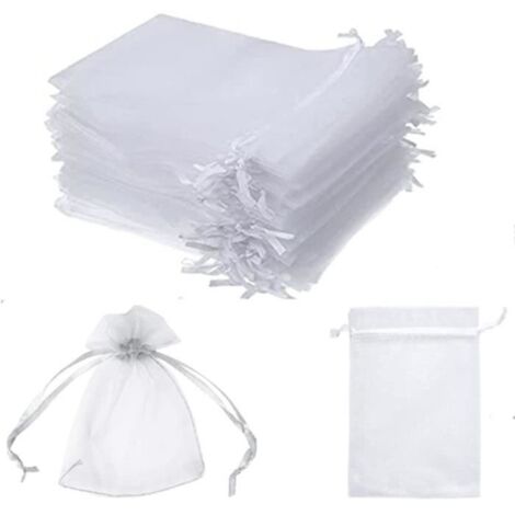 100pcs Sacs Organza,Pochon Organza,Sacs Organza de Poche de Cadeau Mariage Bijoux ,Sachet pour Lavande Vide,10x15cm Blanc (1/4)
