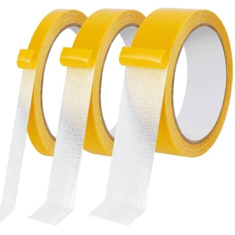 Lot de 3 rouleaux de ruban adhésif double face en tissu très résistant, multifonctionnel, double face, 3 cm/2 cm/1 cm x 10 m (1/5)
