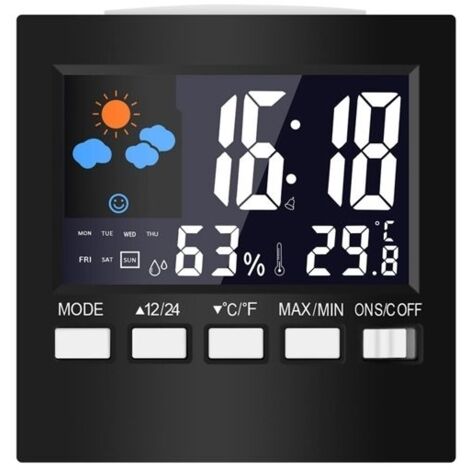 Thermomètre numérique LCD, météo, horloge et alarme, calendrier, hygromètre, température et humidité de la maison (1/5)