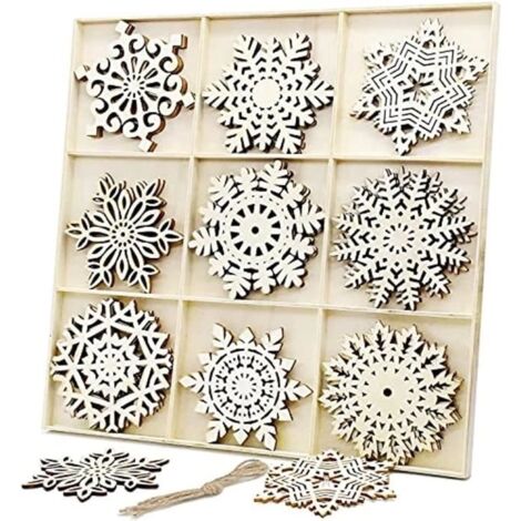Décoration de sapin de Noël - Flocons de Neige en Bois - 27 pièces - Diamètre 10 cm - A suspendre (1/4)