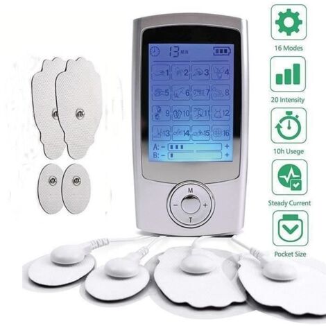 Électrostimulateur Tens Rechargeable Antidouleur Stimulateur Musculaire avec 16 Modes, 4 Électrodes pour Massage Tension Musculaire (1/4)