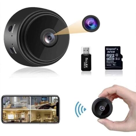 Mini caméra de surveillance HD 1080p - Batterie Micro WiFi - Petite caméra avec vision nocturne infrarouge et carte SD 32 G -