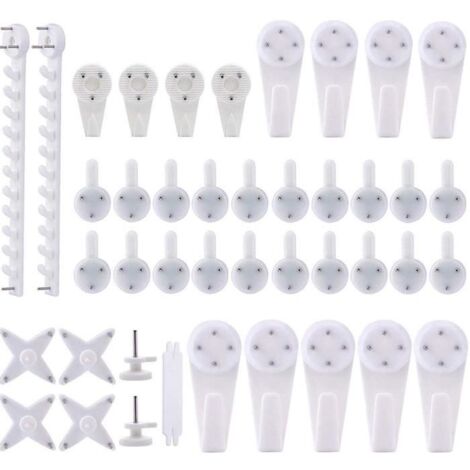 (Blanc)Accroche Tableau - 42pcs - Blanc - Plastique - Fixation Murale Sans Percer (1/4)