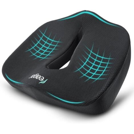 Coussin de Chaises en Mousse à Mémoire - Coussin Coccyx Ergonomique pour Siège Voiture Auto Conducteur,Coussin Sciatique,Noir (1/4)