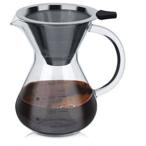 Cafetière à verser, 400 ml en verre borosilicaté, cafetière à verser, cafetière manuelle avec filtre en acier inoxydable (1/5)