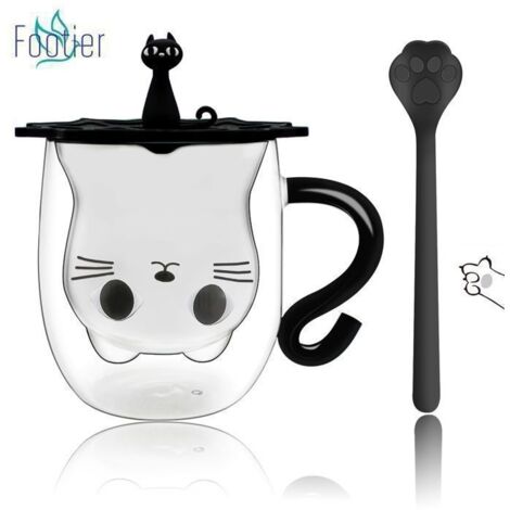 (Blanc)Tasse à Café Double Paroi, Tasse Double Paroi Mignonne Cha, 260ml avec Chat Tasse a Cafe Peut contenir du latte macchiato (1/5)