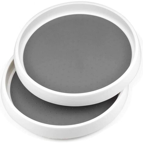 (Blanc)2 PCS Plateau Tournant Plateau Rond en Plastique,Etagere a Epices Plateau Pivotant pour Réfrigérateur, Armoire de Cuisine (1/4)