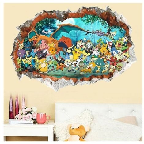 Sticker mural Pokemon Go 3d dessin animé auto-adhésif papier peint décalcomanies décoration de chambre d'enfants (60x90CM)