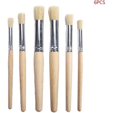 Pinceaux, 6 pièces-Ensemble Aquarelle Peinture Acrylique Pochoir Brosse différente Taille Manche en Bois[251] (1/4)