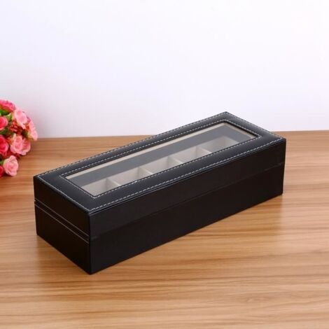 Boîte de Rangement pour Montres Homme Femme avec 6 Grilles, Bijoux Stockage de voyage, avec Serrure à clé en Métal, Noir (1/4)