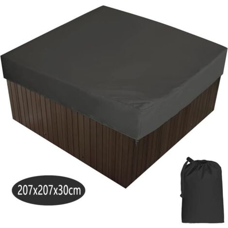 Bache d'extérieur pour Spa Housse de Bain à Remous Carrée Etanche Couverture de Spa en Tissu Polyester 190T, noir, 207x207x30cm (1/4)