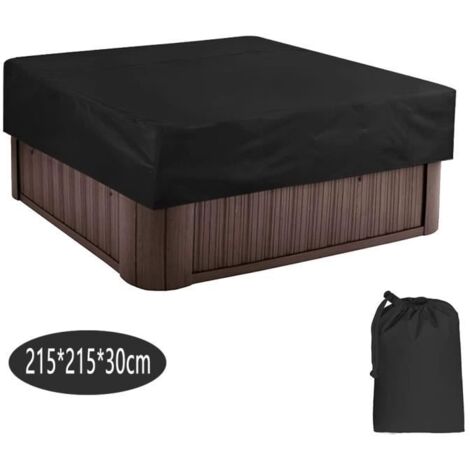 (Noir)Bache d'extérieur pour Spa Housse de Bain à Remous Carrée Etanche Couverture de Spa en Tissu Polyester 190T, noir , 215x215x30cm (1/4)