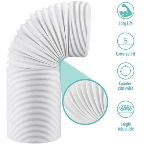 (diamètre de 13 cm)13CM Tuyau Climatiseur Mobile Tuyau d'Evacuation Flexible PP Kit Tube d'échappement Extracteur Universel, Longueur de 32-150cm (1/4)