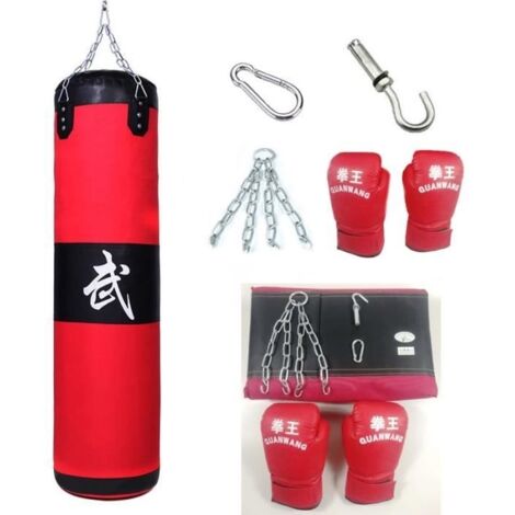 (ROUGE ET NOIR)Sac de Boxe Kit Kickboxing - 1m - Gants Inclus - Chaîne 25cm (1/4)