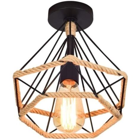 Plafonnier Industrielle Diamant 25cm MOGOD - Vintage - Noir - E27 - Entrée - Adulte (1/4)