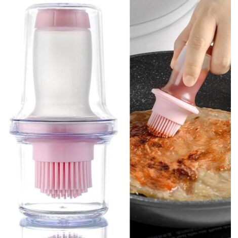 (Rose)Pinceau Cuisine - Distributeur d'huile d'olive - Silicone de qualité alimentaire - Rose - 2 en 1 (1/4)